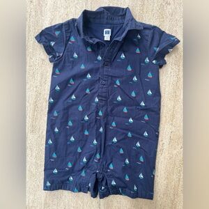 Janie and Jack Blue Sailboat Button-Up Romper